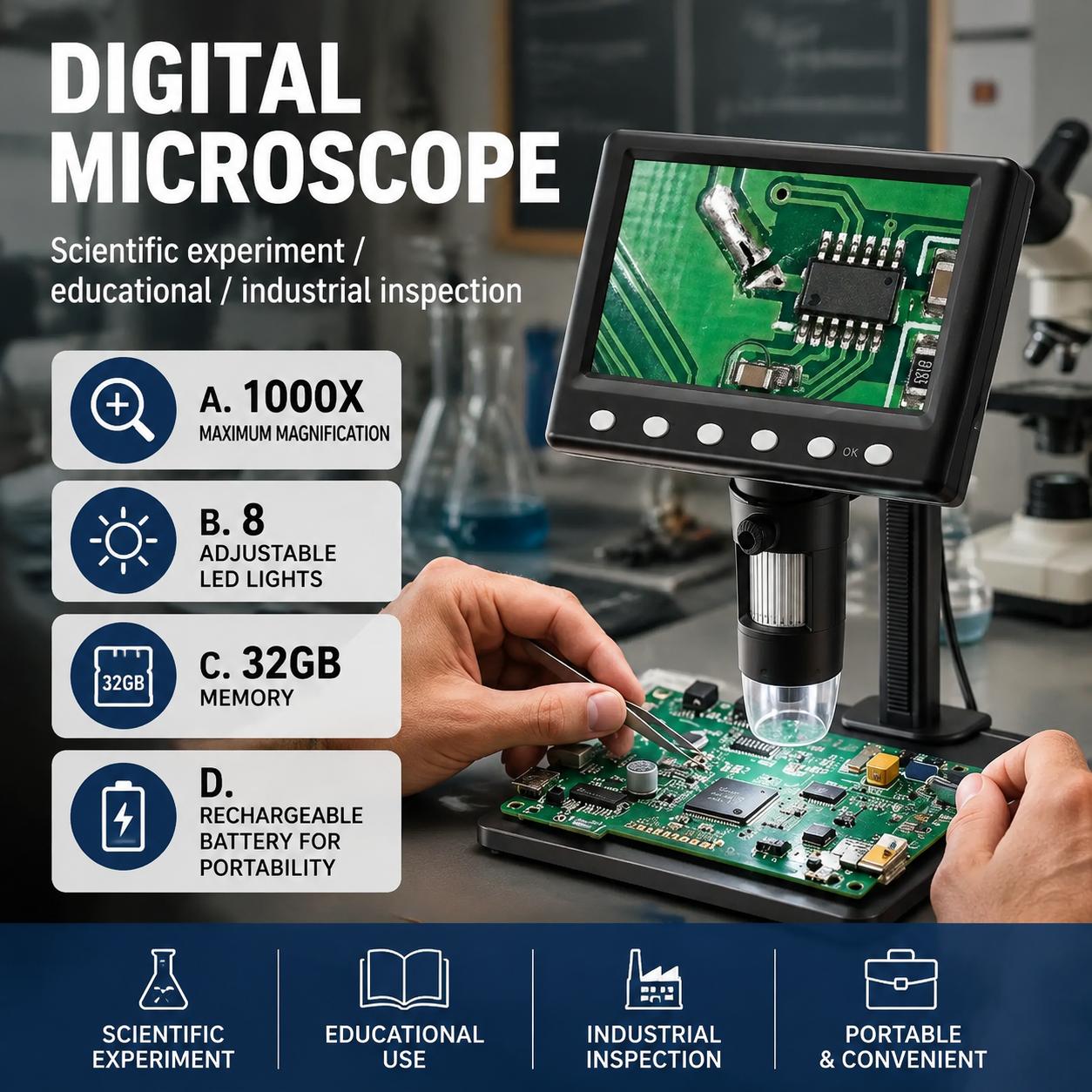 Inspection Microscope 1000x Ma - Diy Microscope For Electronics Repair incelemesi ve fiyatı